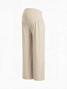 Modmama Pantalones largos de pierna ancha casuales de unicolor con cintura ajustable para maternidad, otoño - Multicolor - Ver 7
