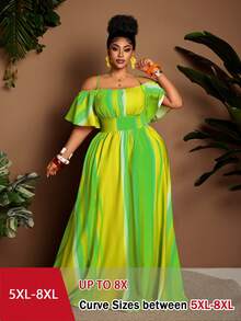 SHEIN CURVE+ Plus Size Sexy Off-Shoulder Cinched Waist Dress, Flattering Fit, Suitable For Halloween, Spring/Summer Beach Vacation Emerald Green - Green - View 1