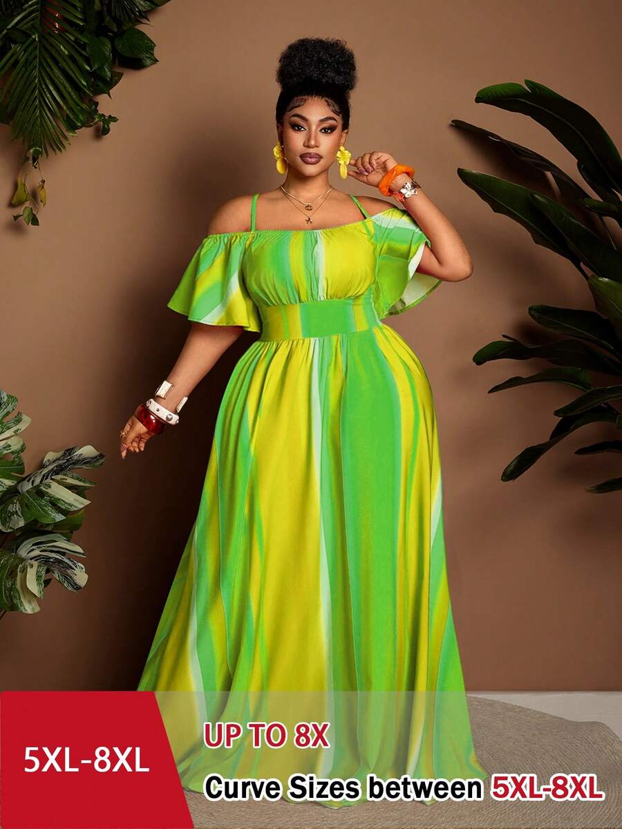 SHEIN CURVE+ Plus Size Sexy Off-Shoulder Cinched Waist Dress, Flattering Fit, Suitable For Halloween, Spring/Summer Beach Vacation Emerald Green - Green - View 1