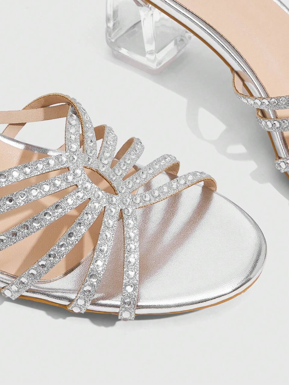 CUCCOO SZL Women's Round Toe Crystal Special-Shaped Heel, Rhinestone Decorative High-Heeled Sandals, Suitable For Outdoor Activities And Parties, Spring And Sum