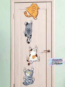 1 Set Cute Cartoon Cat Wall Sticker - Self-Adhesive, Reusable Bedroom And Dorm Room Decor Stickers For Whimsical Backgrounds And Door Art,Stickers,Wall Decal, Vinyl Decal For Home Decorations,Spring Decoration Items Refresh Your Home. - Multicolor - View 1