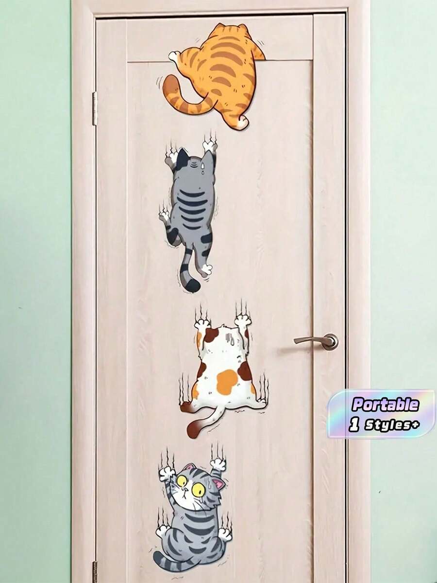1 Set Cute Cartoon Cat Wall Sticker - Self-Adhesive, Reusable Bedroom And Dorm Room Decor Stickers For Whimsical Backgrounds And Door Art,Stickers,Wall Decal, Vinyl Decal For Home Decorations,Spring Decoration Items Refresh Your Home. - Multicolor - View 1