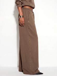 Avantive Women's Solid Color Drawstring Waist Casual Versatile Daily Wear Long Pants - Brown - View 5