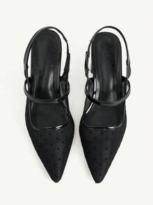 CUCCOO CHICEST Women's Shoes Polka Dot Mesh Pointed Thick Heel Backstrap Elegant Black Versatile Dew And High Heels Dating Wear Fall Shoes - Black - View 2