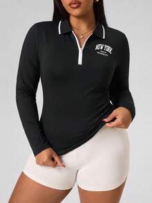 SHEIN Velisys Women's Plus Size Fitted Long Sleeve Sports T-Shirt Fall - Multicolor - View 8