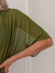 Swim Basics 女款純色休閒度假旅行和服式罩衫 - 綠色 - 查看 2