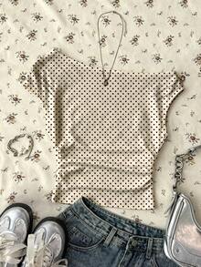 Teen Girls Apricot Casual Minimalist Fitted Asymmetrical Shoulder Ruched Cropped Top, Suitable For Spring/Summer, Personalized Outfit, Daily Wear - White - View 4