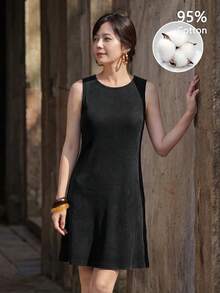 Yumoku Casual Modest Basic Women's Sleeveless Dress For Summer And Autumn Daytime Going Out Everyday Dinner Daily Wear Black - Black - View 3