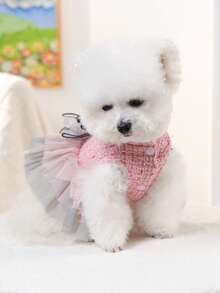 PETSIN 1pc Pet Fragrance Style Bow Puff Dress, Princess Style Light Luxury Dress Dress, Cat And Dog Autumn/Winter Universal Clothes, Party, Stroll, Picnic, Daily Dressing - Multicolor - View 10