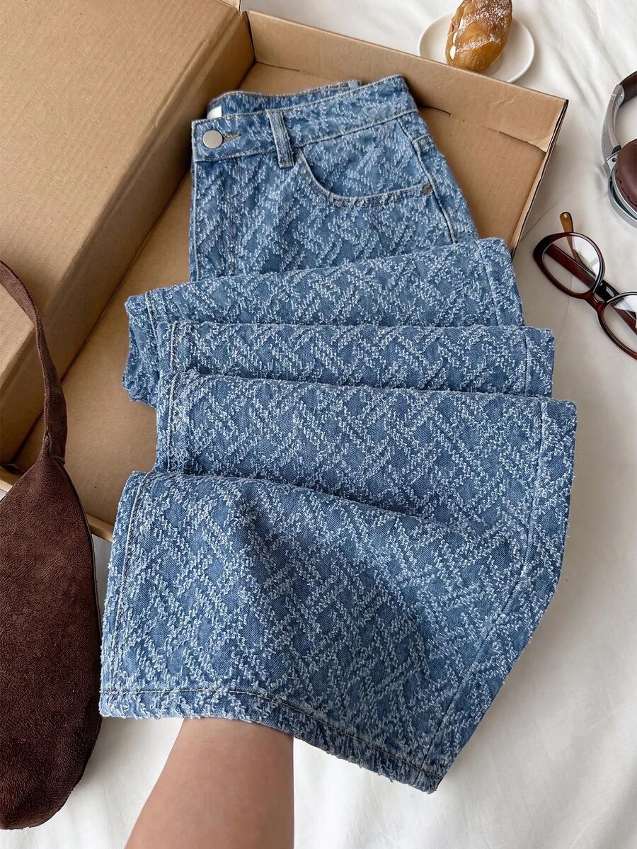 Comfortcana 女款休閒日常牛仔褲,附口袋與鈕扣,秋季服飾,返校休閒牛仔褲,牛仔女郎牛仔褲,女式辦公穿搭 - 藍色 - 查看 1