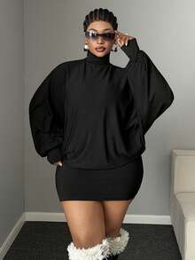 Maweii Plus Size Sexy High Neck Backless Bodycon Dress For Date Night Fall - Black - View 1