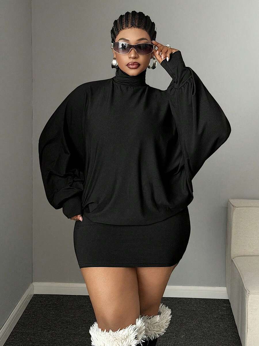 Maweii Plus Size Sexy High Neck Backless Bodycon Dress For Date Night Fall - Black - View 1