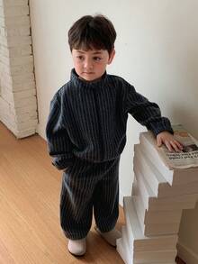 DAZY Infant (Boy) Striped Long Sleeve Jacket & Long Pants Korean Style 2 Pieces Set Toddler Fall - Grey - View 4
