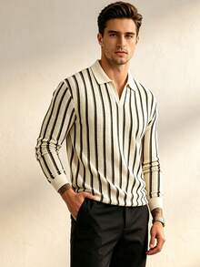 Manfinity Dauomo Men's Casual Striped Long Sleeve T-Shirt, Spring/Autumn - Apricot - View 2