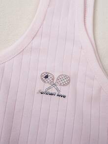4pcs Macaron Vertical Ribbed Girls Training Bra Set, Wire-Free Wide Strap Mini Cute Tennis Print Tank Top Bra, Puberty Girls School Daily First Development Underwear Set - Multicolor - View 5