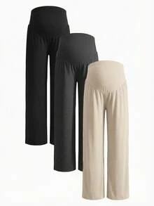 Modmama Pantalones largos de pierna ancha casuales de unicolor con cintura ajustable para maternidad, otoño - Multicolor - Ver 15