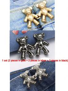 6/4/2Pcs Bear Pattern Sewing Buttons For Jeans, No-Sew Detachable Bear Waist Buckle Pants Waist Adjuster, Decorative Buttons For Skirts, Pants Waist Adjustable Buttons - Multicolor - View 17