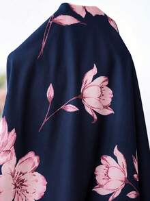 Amorya 女款花卉印花V領百褶休閒浪漫優雅派對長洋裝，適合新娘準備、新娘母親、花園派對、單身女派對、婚禮，海軍藍 - 彩色 - 查看 9