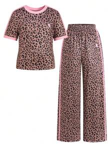 SHEIN 2pcs/Set Teen Short Sleeve & Long Pants Set, Pink Bow Ribbon, Suitable For Spring/Summer, Sports & Commute - Brown - View 7