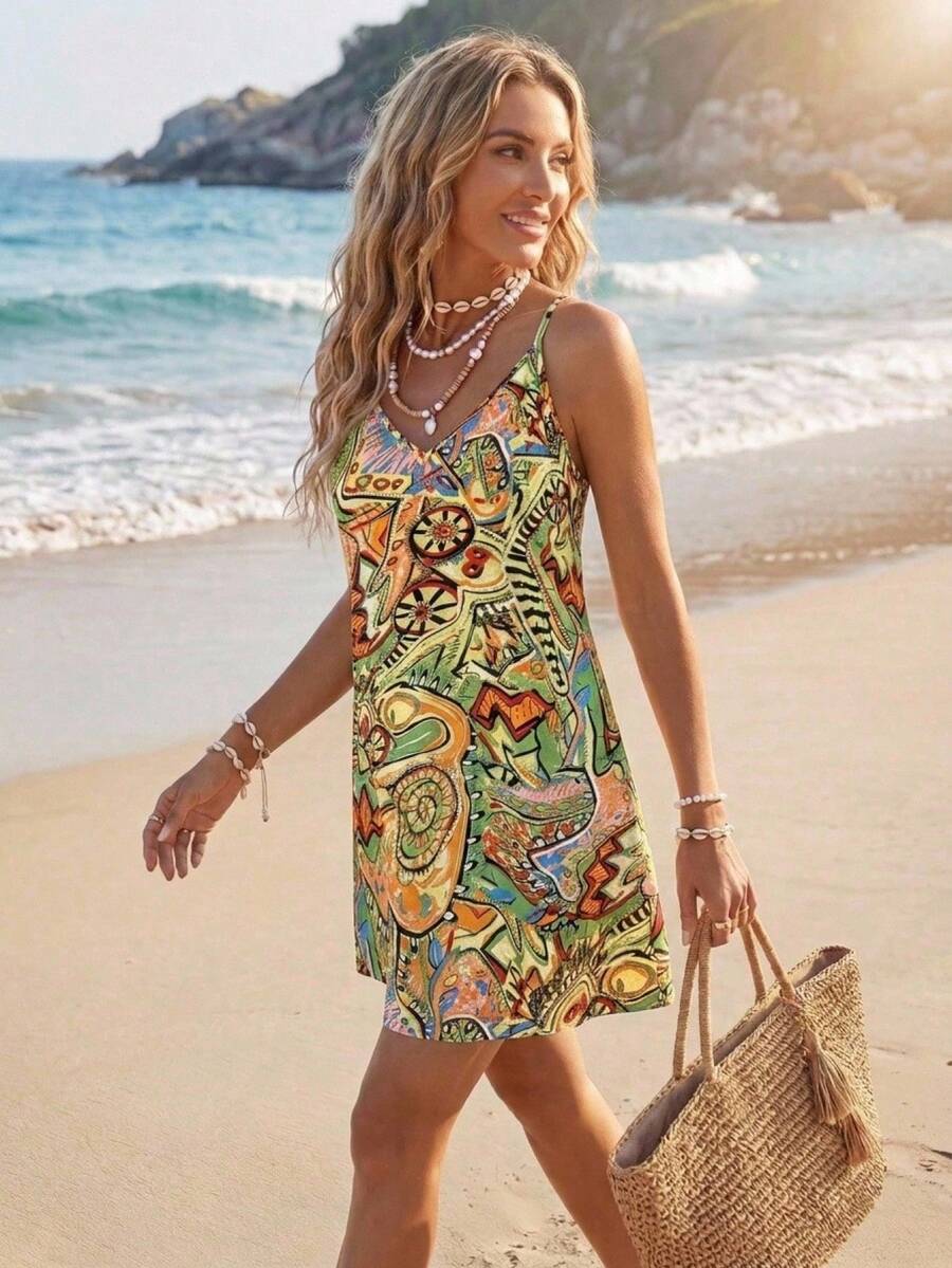 Sylviya Spaghetti Strap Vacation Floral Print Mini Dress For Women Summer Dresses For Women Women Mini Dresses Beach Dresses For Women Sun Dresses For Women Women Mini Dresses,Vacation,Beach Outfit For Women