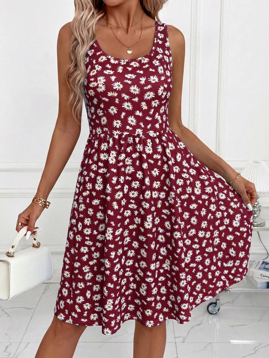SHEIN Clasi 女款雛菊印花休閒無袖短洋裝 - 彩色 - 查看 1