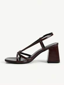 CUCCOO CHICEST Fairy Style Buckle Stiletto Sandals, Bow Square Toe High-Heeled Sandals For Women's Summer Wear - Brown - View 5