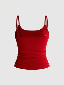 Sweetness Atasan Cami Berhias Kancing untuk Wanita di Musim Panas - Merah - View 2