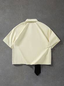 ROMWE MEN Men's Tie Patchwork Loose Short Sleeve Shirt - Apricot - View 3