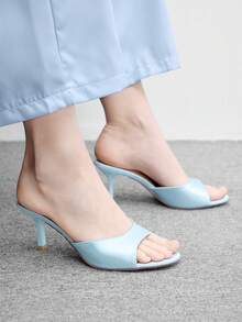 CUCCOO BIZCHIC 女士經典舒適百搭優雅度假休閒穆勒高跟涼鞋 - 淺藍1色丁 - 查看 6