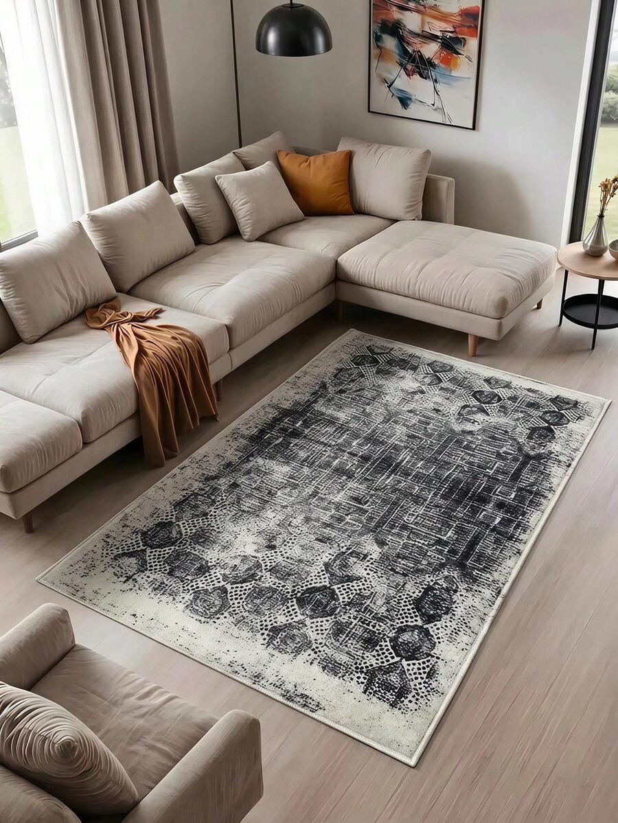 Alfombra de pasillo/alfombra de área con impresión digital antideslizante y lavable, alfombra de sala de estar, diseño moderno, estilo moderno, escandinavo, bohemio y clásico, 100% poliéster, fabricada en Turquía - Blanco Crema - Ver 1
