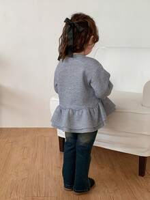 DAZY Infant (Girl) Round Neck Ruffle Trim Korean Style Long Sleeve Sweatshirt - Grey - View 2