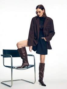 Mnmlis Sepatu bot berujung lancip, hak rendah, model kaki yang dimodifikasi, sepatu bot fashion untuk bepergian, sepatu bot tinggi yang ringan dan elegan. Hak kitten. - coklat kemerahan - View 8