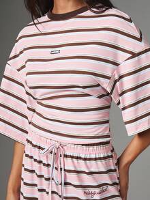 MISSGUIDED 條紋短版方正版領圓領貼邊袖 T恤 夏季休閒日常街頭風上衣 - 彩色 - 查看 4
