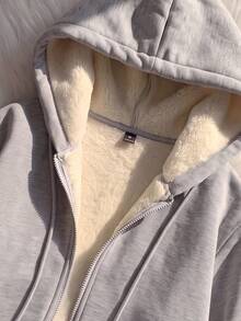 SHEIN EZwear 女款休閒抽繩寬鬆拉鍊連帽衛衣，適合日常穿著與返校季，秋季上衣，適用日常通勤、聚會、秋冬夏季、聖誕節、新年、感恩節、派對、婚禮、海灘、畢業典禮、優雅、外出、約會、通勤、情人節、度假、Y2K - 灰色 - 查看 4