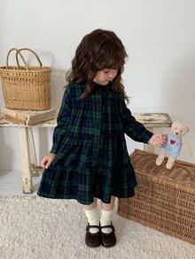 DAZY Infant/Toddler (Girl) Plaid Collar Long Sleeve Spring/Summer Dress - Green - View 5