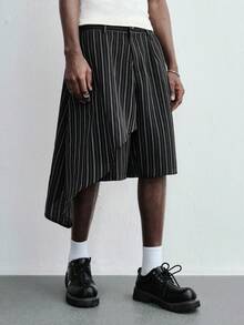 ROMWE MEN Street Life Celana Pendek Asimetris Model Apron Terstruktur untuk Pria - Hitam - View 5