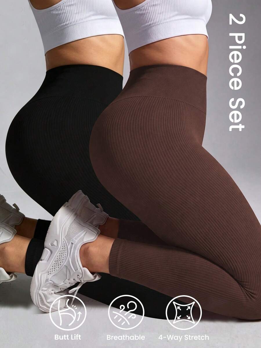 SHEIN Velisys Seamless Plus Size Leggings 2 Pieces Set - Multicolor - View 1