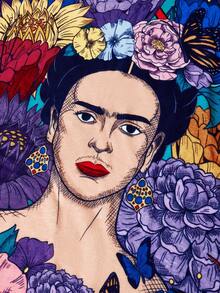 Frida Kahlo X SHEIN 1件裝可愛印花加厚毯，柔軟保暖不易掉毛，多尺寸可選，適用沙發、床鋪、午休使用 - 多彩藍 - 查看 8