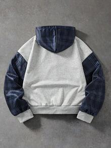 ROMWE MEN 男士刺繡圖案格紋拼接寬鬆版型運動衫 - 彩色 - 查看 2