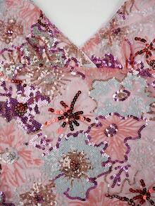 Glamine 女款綠色亮片刺繡細肩帶綁帶露背上衣，時尚性感度假風夏季上衣 - 粉色 - 查看 5