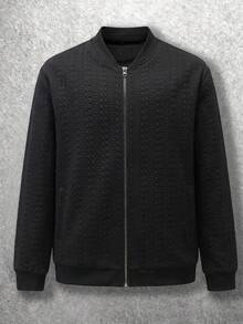 Manfinity Men's Solid Color Long Sleeve Zip-Up Baseball Jacket - Black - View 2