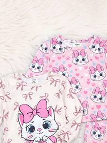 SHEIN 女嬰卡通圖案可愛修身居家服套裝 4件組 刷毛加厚內裡保暖冬季款 - 粉色 - 查看 5
