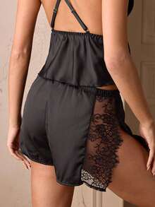 Charlaine Women's French Style Pajama Pants With Eyelash Lace, Comfortable Sleepwear, 1pc - Black - View 4