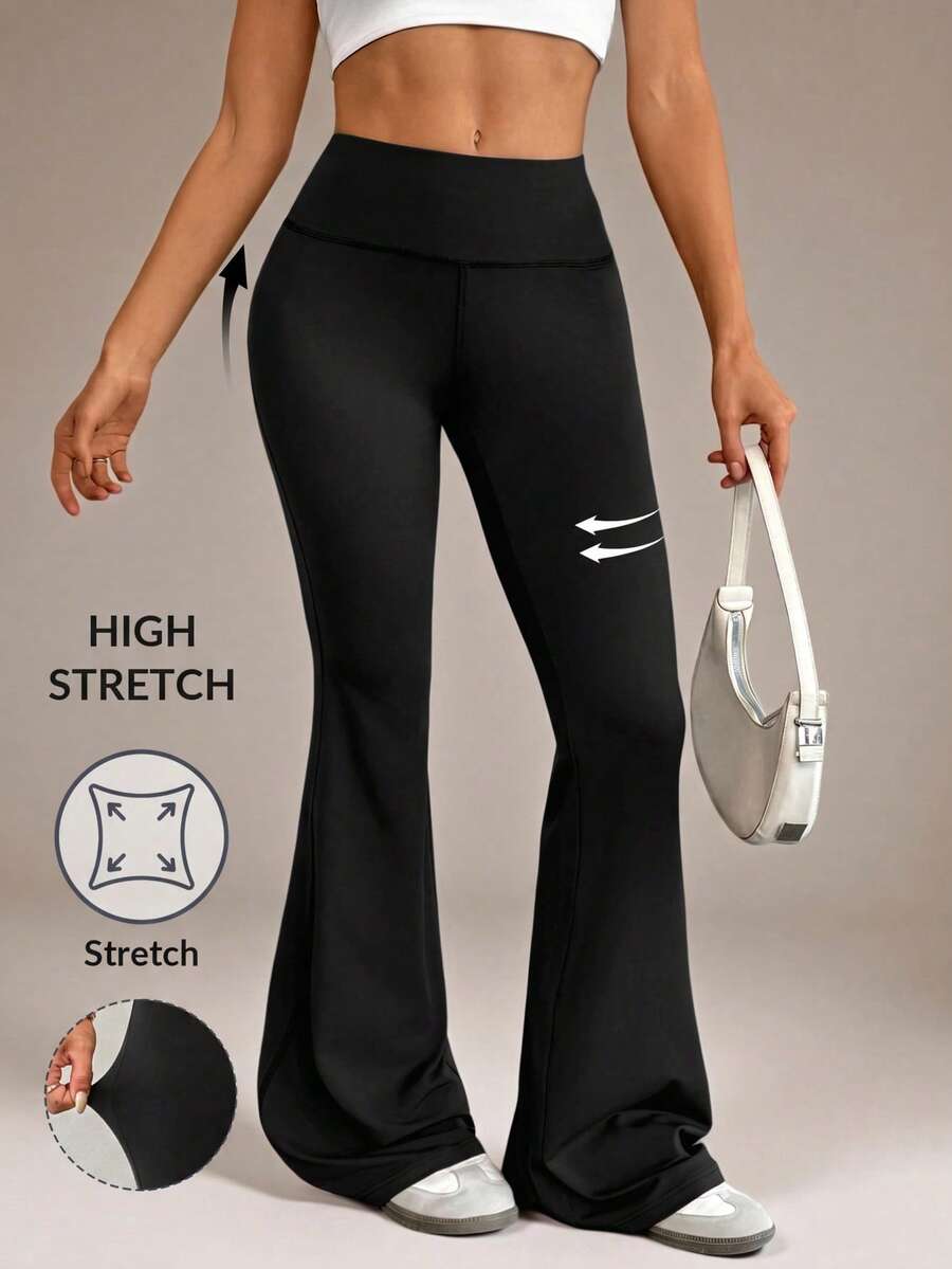 SHEIN Tall Women's Solid Color Slim Fit Versatile Daily Wear Flare Pants - Black - View 1
