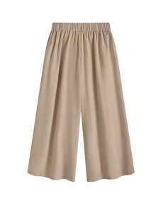 Shapeblank Plus Size Fashion Button Pocket Pleated Loose Wide Leg Pants Fall - Camel - View 8