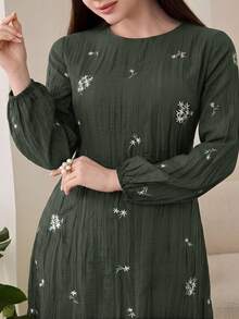 Solavon Plus Size Embroidered Fashion Vacation Dress, Pastoral Style, Versatile Green - Army Green - View 4