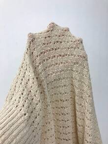 Vionelle Solid Color Loose Hollow Out Plus Size Sweater Pullover, For Winter Knit Pullover Fall Autumn - Khaki - View 8