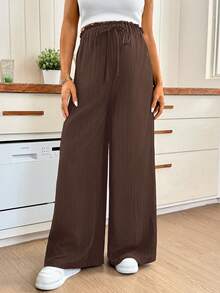 SHEIN Maternity Casual Versatile Solid Color Wide Leg Pants - Coffee Brown - View 7