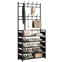 Multi-Level Entrance Shoe Rack With Hooks, Standalone Foyer Storage Rack. - Multicolor - View 3