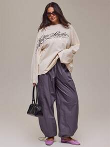 MUSERA Plus Size Cream Graphic Long Sleeve Top Winter Fall Autumn Casual Top Day Outfit Comfy Outfit Cool - White - View 2